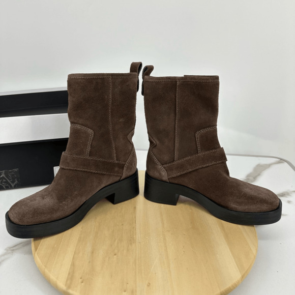 Anthropologie Larroude Hardy Boot Brown Suede Moto Boot Womens 6 Western Boho - Picture 7 of 11